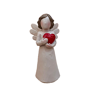 Anjo Bege Coração Resina Decorativo Festa Batizado Estatueta