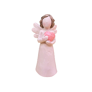 Anjo Bege Coração Resina Decorativo Festa Batizado Estatueta