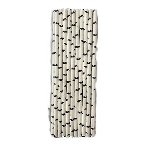 Canudo Bigode Listrado Preto e Branco De Papel 20unid Festa