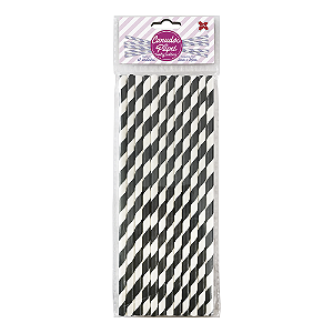 Canudo Listrado Preto e Branco De Papel Decorar Make+ 10uni
