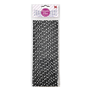 Canudo Liso Poa Preto e Branco De Papel Decorativo Make+ 12u