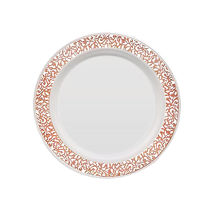 Prato Refeição Borda Rose Vazado 26Cm 6uni Decoração Festas