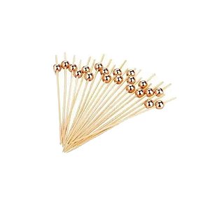 Enfeite De Bambu Bolinha Ouro Rose Espeto Decoração 20unid