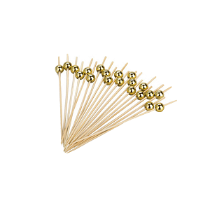 Enfeite De Bambu Bolinha Ouro Espeto Decoração 20unid