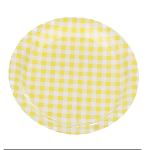 Prato De Papel Xadrez Amarelo 18Cm 10uni Decoração Festas