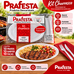 Kit Churrasco Branco Descartável Refeições 10unid Prafesta