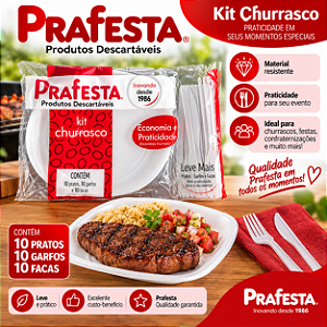 Kit Churrasco 10x10 Descartável Refeições 10unid Prafesta