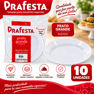 Prato Redondo Grande Refeição Branco Descartável 10uni
