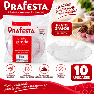 Prato Redondo Grande Refeição Transparente Descartável 10uni