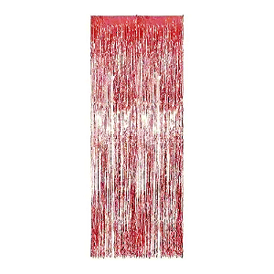 Cortina Metalizada Decorativa Enfeite Franja Vermelha