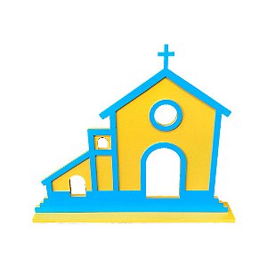 Igreja Festa Junina Porta Lateral Amarelo Detalhe Azul Decor