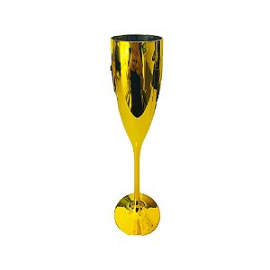 Taça De Champagne Metalizada Dourado Acrílico Decoração