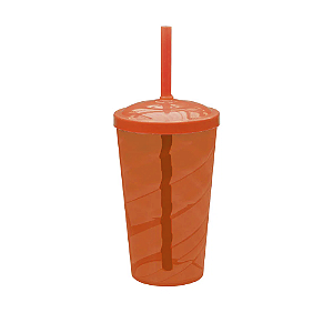 Copo Fest Twister Tampa E Canudo Laranja Fluor 400ml Plástico