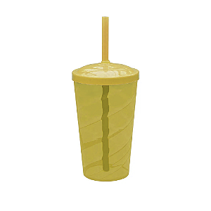 Copo Fest Twister Tampa E Canudo Amarelo Transparente 400ml