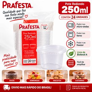 Pote Redondo Tampa Embalagem Transparente 250ml 24unid
