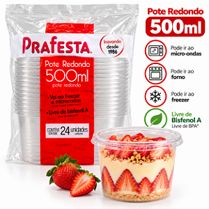 kit Pote e Tampa Redondo Embalagem Plástico 500ml 24un