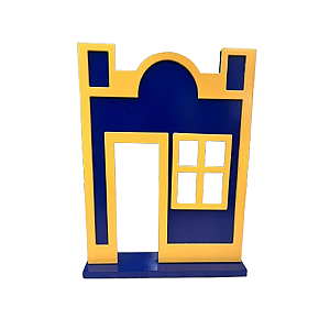 Casa Da Vila Festa Junina Mod2 Azul Com Amarelo Placa MDF