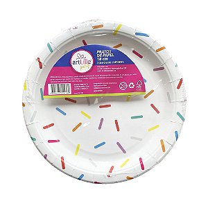 Prato De Papel Granulado Brigadeiro Colorido 18Cm 08uni