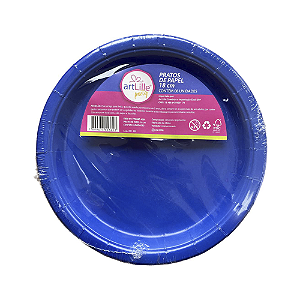 Prato De Papel Liso Azul Royal 18Cm 08uni Descartável