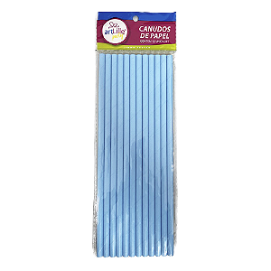 Canudo Liso Azul  De Papel Artlille 12unid 19CM