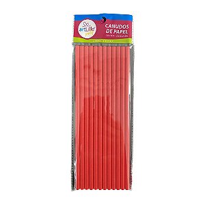 Canudo Liso Vermelho De Papel Artlille 12un 19CM