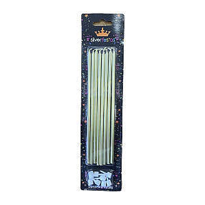 Vela Grande Dourado Metalizada Decoração 18cm 8un Silver Festas