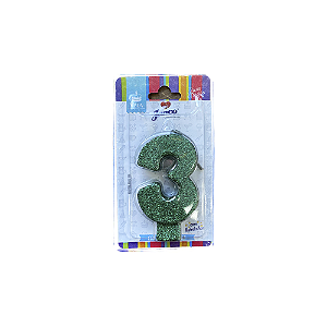 Vela Aniversário 3 Colors Verde C/ Glitter Junco