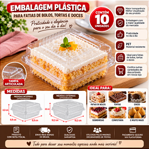 Embalagem G655 Plástica Quadrada C/Tampa 300ml Transparente 10un