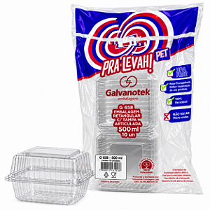Embalagem G658 C/Tampa Articulada 500ml Transparente 10un