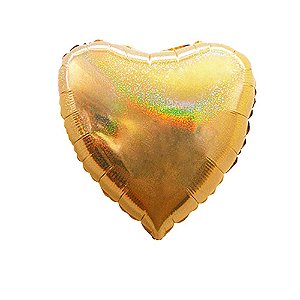 Balão Coração 18" 45cm Dourado Hologlitter Metalizado Decora