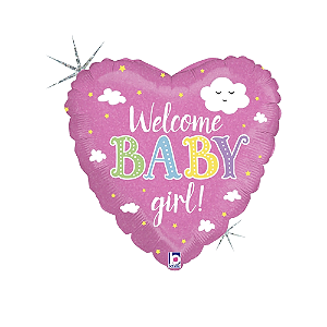 Balão Coração Welcome Baby Girl! 18" 46cm Metalizado Decoração