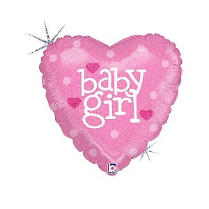 Balão Coração Baby Girl 18" 45cm Metalizado Decoração