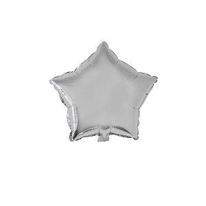 Balão Estrela 11" 28cm C/ Vareta Liso Prata Metalizado