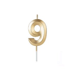 Vela 9 Design Dourado Brilhante Palito Prata Silver Festas