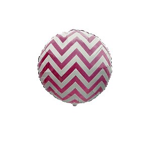 Balão Metalizado Chevron Pink e Branco 18" 45cm Inflável