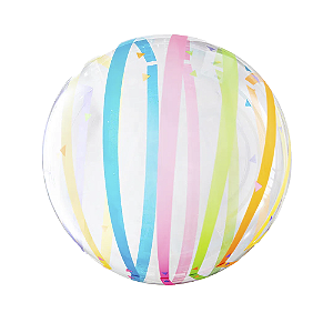 Balão Bolha 20" 50,8cm Transparente Listras Coloridas Horizontais