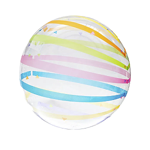 Balão Bolha 20" 50,8cm Transparente Listras Coloridas Horizontais