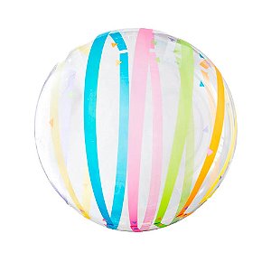 Balão Bolha 20" 50,8cm Transparente Listras Coloridas Horizontais