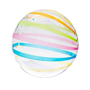 Balão Bolha 20" 50,8cm Transparente Listras Coloridas Horizontais