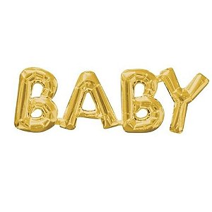 Balão Metalizado Palavra Baby Dourado 65x22 Decoração