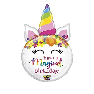 Balão Cabeça Unicornio 33" 84cm Metalizado Decoração