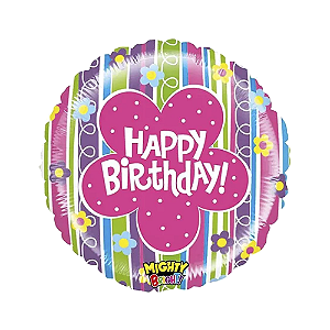 Balão Happy Birthday Floral 21" 53cm Metalizado Decoração