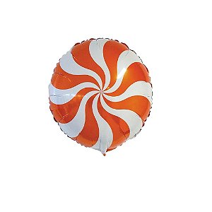 Balão Pirulito Laranja C/ Branco 9" 23cm Metalizado Decoração