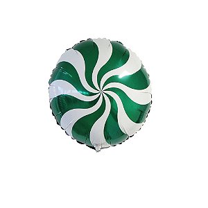 Balão Pirulito Verde C/ Branco 9" 23cm Metalizado Decoração