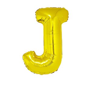 Letra J Maiúscula 16" 41cm Dourado Metalizado C/Vareta Não Flutua