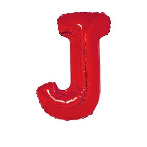 Letra J 16" 41cm Vermelha Metalizado C/Vareta Não Flutua