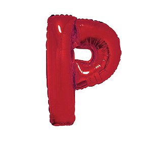 Letra P 16" 41cm Vermelha Metalizado C/Vareta Não Flutua