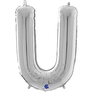 Letra U Maiúscula 26" 66CM Prata Metalizado Decorativo