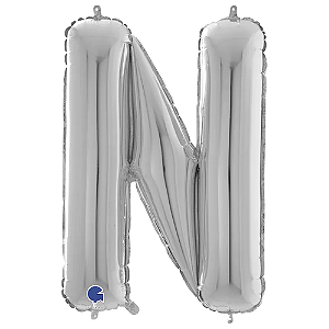 Letra N Maiúscula 26" 66CM Prata Metalizado Decorativo
