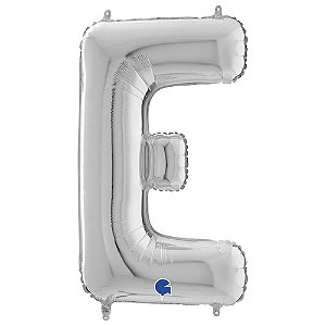 Letra E Maiúscula 26" 66CM Prata Metalizado Decorativo